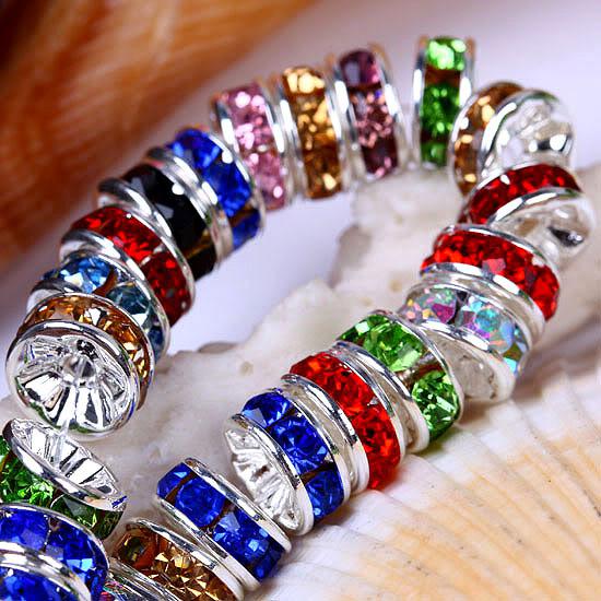 HOT 6/8/10MM 1000pcs Silver plated Mixed ( B Rhinestone ) Crystal spacer Beads Jewelry Findings