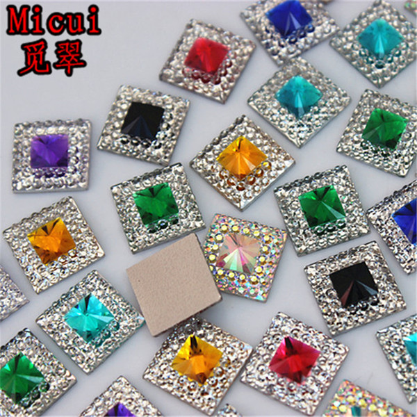 Micui 200pcs 10mm Double color Square Resin Rhinestone Crystal Stone beads flatback For DIY Wedding Decoration ZZ753