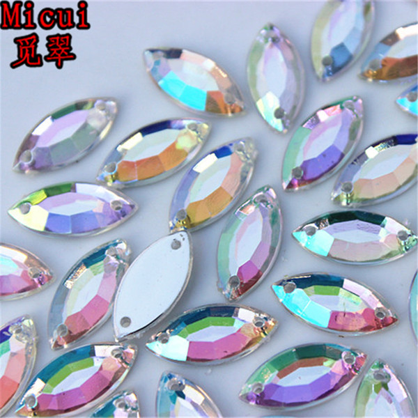 Micui 300PCS 6*12/7*15mm AB Crystal Sew On Acrylic Rhinestones Flatback Horse Eye Strass Stones For Clothes Dress Crafts ZZ226CD