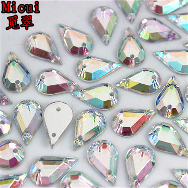 Micui 300PCS 8*13/7*12mm Drop Golden Crystal Acrylic Rhinestone Sew On Flat Back Crystals Stones For Clothing Dress Diy ZZ220