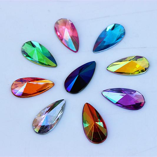 Micui 100pcs 9*18mm Crystal Drop Rhinestones Flat Back Acrylic Crystal Stones For Jewelry Making Clothes Decorations ZZ455