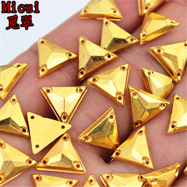 Micui 200PCS 11mm Triangl Gold/Silvery Color Rhinestones Sew On Acrylic Crystals Stone Sewing Flatback Appliques for Crafts Clothes ZZ78