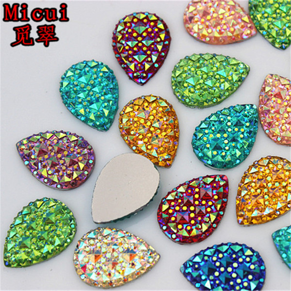 Micui 100PCS 13*18MM Newest AB Color Drop Resin Rhinestones Crystal Stones flatback Beads Scrapbooking crafts Jewelry Accessories ZZ31