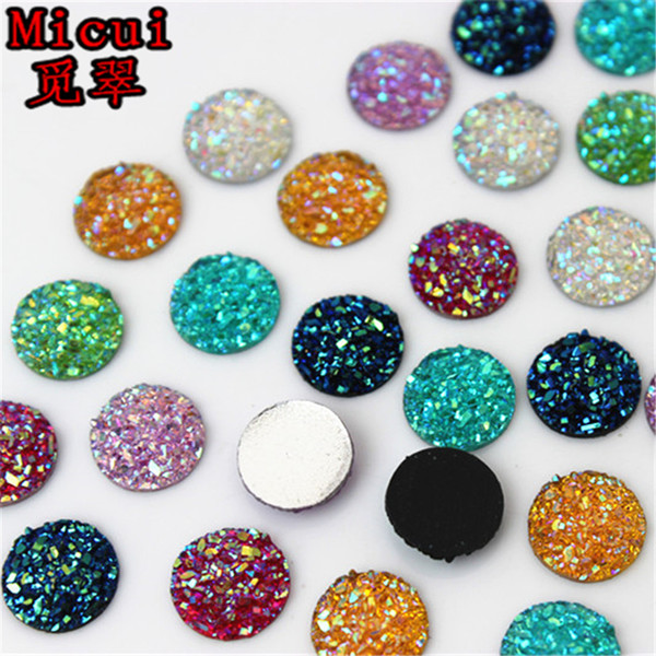 Micui 300pcs 10mm Crystal AB Flatback Round Rhinestone Cabochon Gems,Flat Back Resin Rhinestone For DIY Decoration ZZ649