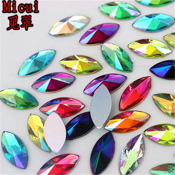 Micui 300pcs 7*14mm Crystal AB Color Superior Taiwan Acrylic Flat Back Rhinestones Horse eye Acrylic Rhinestone No Hole ZZ356