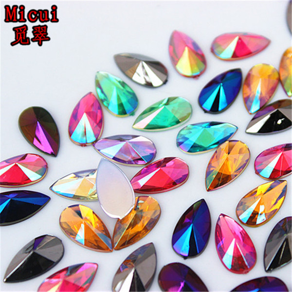 Micui 300pcs 7*13mm Crystal Drop Rhinestones FlatBack Acrylic Crystal Stones For Jewelry Making Clothes DIY Decorations ZZ308