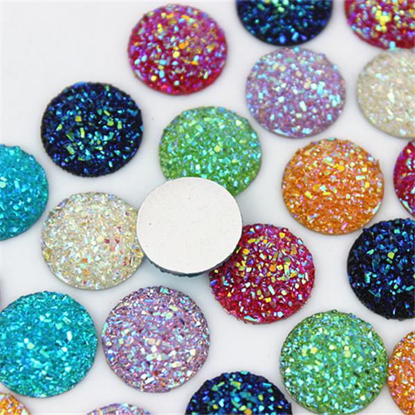 Micui 150pcs 14mm Crystal AB Flatback Round Rhinestone Cabochon Gems,Flat Back Resin Rhinestone For DIY Decoration ZZ33