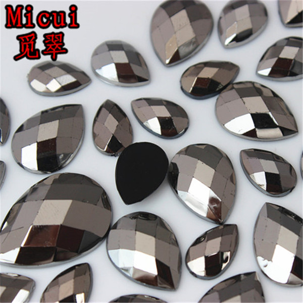 Micui 100PCS Gun Black Crystals Flat Back Rhinestones Applique Drop Acrylic Gems Non Sewing Strass Stone For Clothes Crafts ZZ728