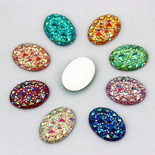 100PCS 13*18mm AB Color Crystal Resin Oval Rhinestones flatback Beads Scrapbooking Resin Rhinestone crafts Jewelry Accessories ZZ30