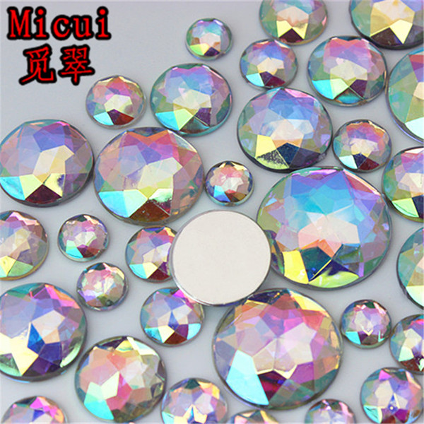 Micui 100pcs Round Crystals Chamfering AB Color Acrylic Rhinestones Crystal Stones Flat Back For Clothing Craft Decoration NO hole ZZ721