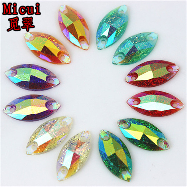 100pcs 7*15mm Shiny AB Color Marquise Sew On Resin Rhinestones Flatback beads Sewing on Crystals With Holes ZZ153