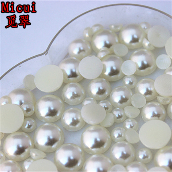 Micui 300PCS 6mm/8mm/10mm Round imitation Pearl ABS Resin Half Pearls Flatback Beads For Jewelry Clothes Crafts Decoration ZZ214