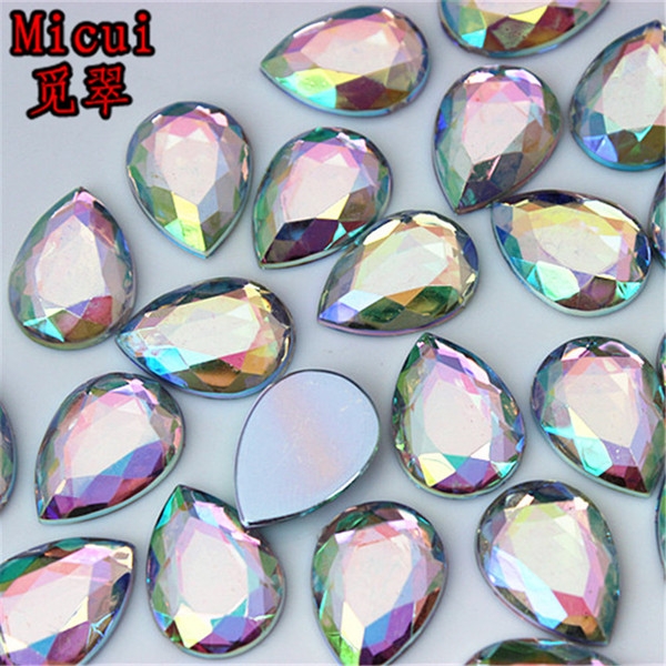 Micui 50/100pcs 10*14/13*18/18*25mm AB Clear Crystal Drop Acrylic Rhinestones Appliques Flat Back Crystal Stones Crafts Decorations ZZ719