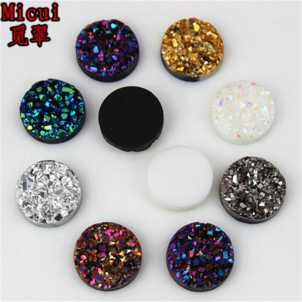 Micui 100PCS 12mm Round Concave Shiny AB Colors Resin Rhinestone Stick On Flatback Crystals Stones DIY Wedding Crafts Decoration ZZ82