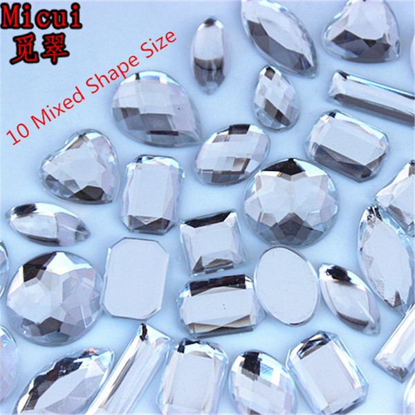 Micui 100pcs Mixed Sizes Shapes Beads Clear Crystals Acrylic Rhinestones Flatback Crystal stone For Wedding Dress Jewelry DIY ZZ784