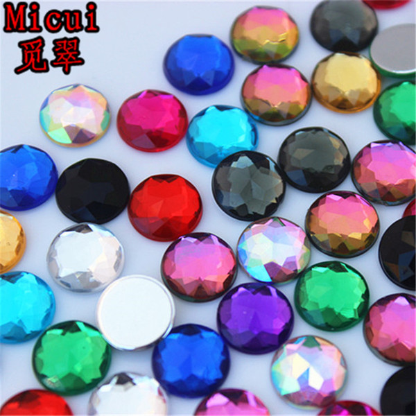 Micui 200pcs 10mm Round chamfer Acrylic Rhinestones Crystal and Stones Flat Back Rhinestone No Hole For Clothing Craft ZZ752