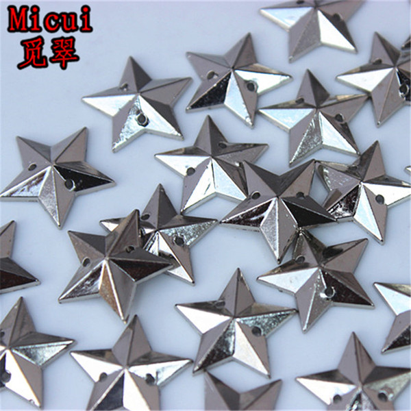 Micui 200PCS 16mm Five pointed star Acrylic Rhinestones Sew On Crystals Stone Sewing Flatback Appliques for Crafts Clothes ZZ734G