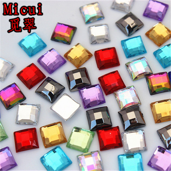 Micui 300pcs 8mm Crystal Mix color Acrylic Rhinestones Flatback Square Gems Strass Stone For Clothes Dress Craft ZZ714