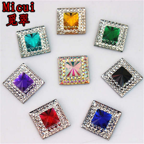 Micui 100pcs 12mm Double color Square Resin Rhinestone Crystal Stone beads flatback For DIY Wedding Decoration ZZ756