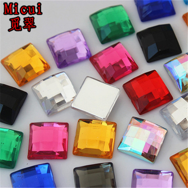 Micui 100pcs 12mm Square Shape Acrylic Rhinestones Flatback Strass Crystals Stones For DIY Wedding Decoration Clothes Crafts ZZ731