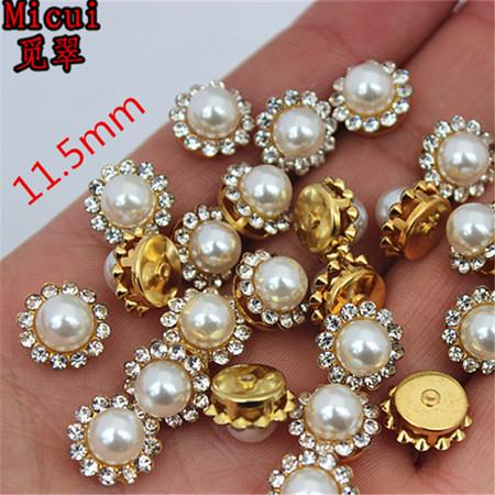 Micui 50pcs 7.5/9.5/11.5/13.5mm Round Pearl Crystal Button Stainless steel Setting Metal Tray Rhinestone DIY Jewelry wedding decorate ZZ70