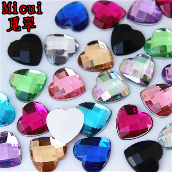 Micui 100pcs 14mm Heart Acrylic Rhinestones Flat Back Stones rhinestones Crystal for clothing crafts Decorations DIY ZZ122