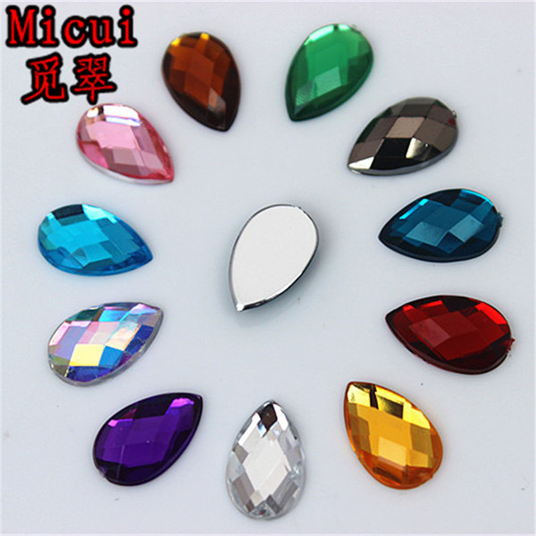 Micui 200pcs 8*13mm Mix Color Drop Rhinestones Flat Back Acrylic Rhinestones Crystals Stones Glue On Strass Beads DIY ZZ716