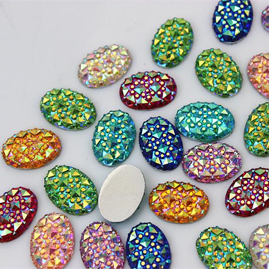 Micui 200PCS 10*14mm AB Color Oval Resin Rhinestones Crystal flatback Scrapbooking crafts Jewelry Making Clothes Decoration ZZ26