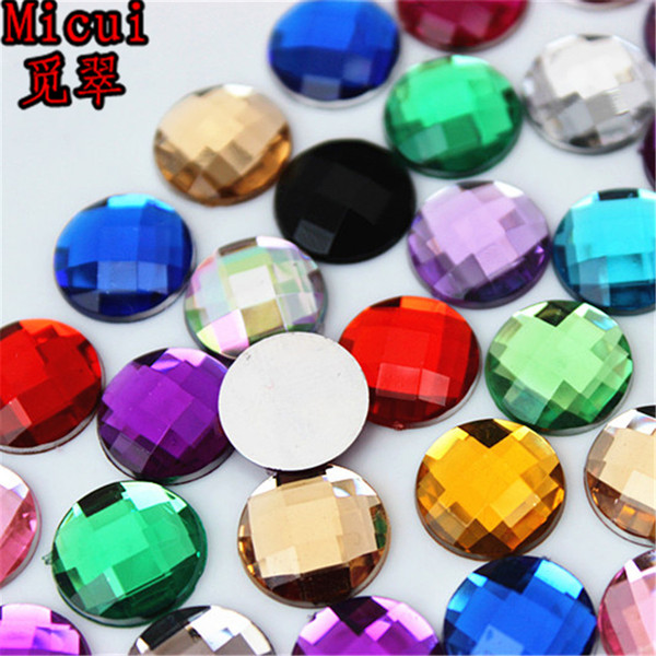 Micui 200PCS 12mm Round Crystal Flatback Mix Color Acrylic Rhinestone Glue On Strass Crystals Stones Gems No hole For Jewelry Crafts ZZ135