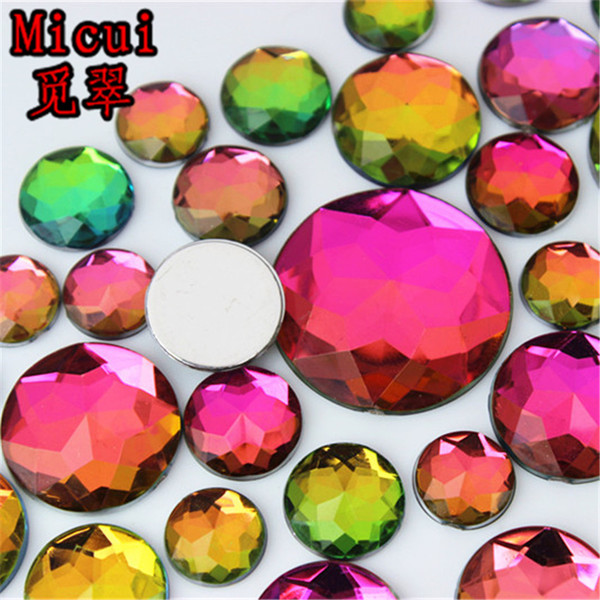 Micui Round Chamfering Rainbow Color Acrylic Rhinestones Crystal Flat Back For Clothing Craft Decoration NO hole ZZ719