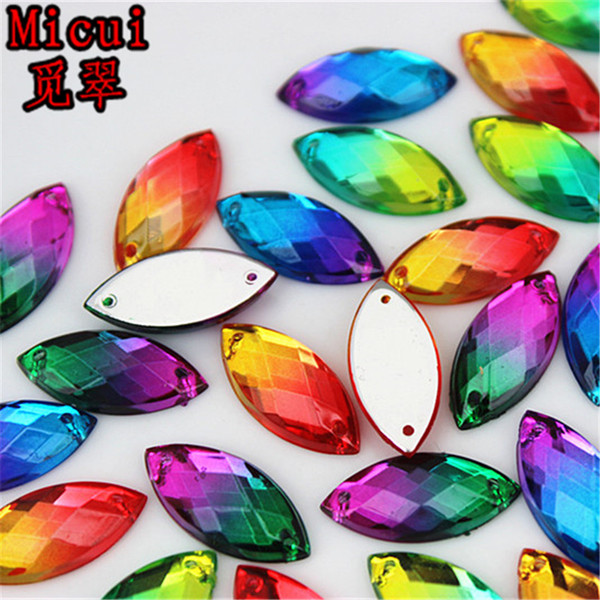 Micui 100Pcs 9*20mm Double color Horse eye Acrylic Rhinestones Crystal Stones Sewing Flatback Gems For Clothes Dress Sew On ZZ476