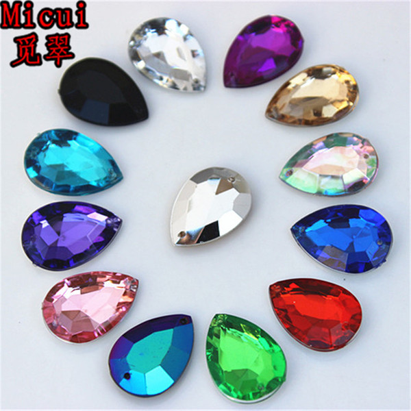 Micui 100PCS 13*18mm Mix Color Drop Crystal Rhinestones Pointback Acrylic Strass Sew On Crystal Stones Applique ZZ769