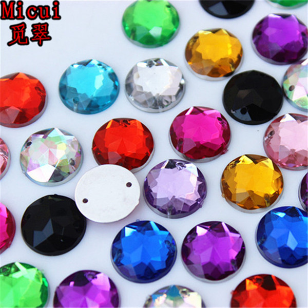 Micui 200pcs 12mm Round Chamfer Surface Flatback crystals Stones Sewing Acrylic Rhinestones For Wedding Arts Crafts DIY Decorate ZZ781