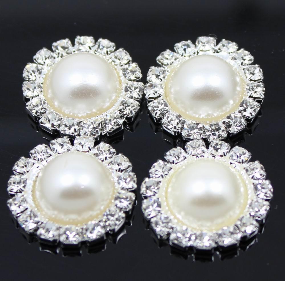 Stock!! 100pcs/lot 19mm Round Metal Rhinestone Button With Pearl Center Wedding Embellishment DIY Accessory Factory Price