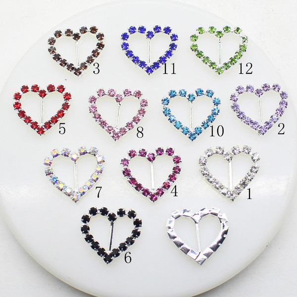 100pcs 20x21mm Heart Wedding Invitation Rhinestone Buckles DIY Decor Accessory 10mm Bar