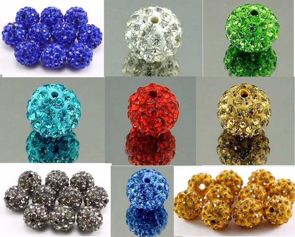 Cheap! 100pcs/lot 10mm Mixed Color Micro Pave CZ Rhinestone Disco Ball Crystal Shamballa Bead Bracelet Necklace Beads for Sale