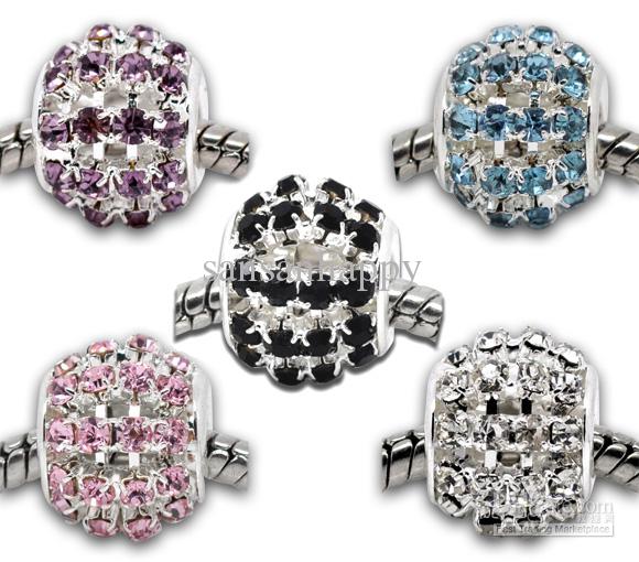 100pcs Mixed Hollow Rhinestone Beads Fit Charm Bracelet