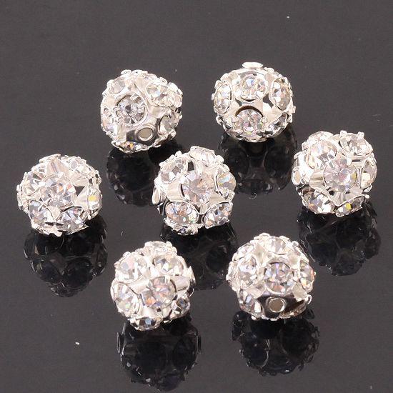 100pcs 8mm Crystal Rhinestone Silver Tone Ball Spacer LOOSE Beads Hydrangea fit European Charm Bracelets Jewelry Findings