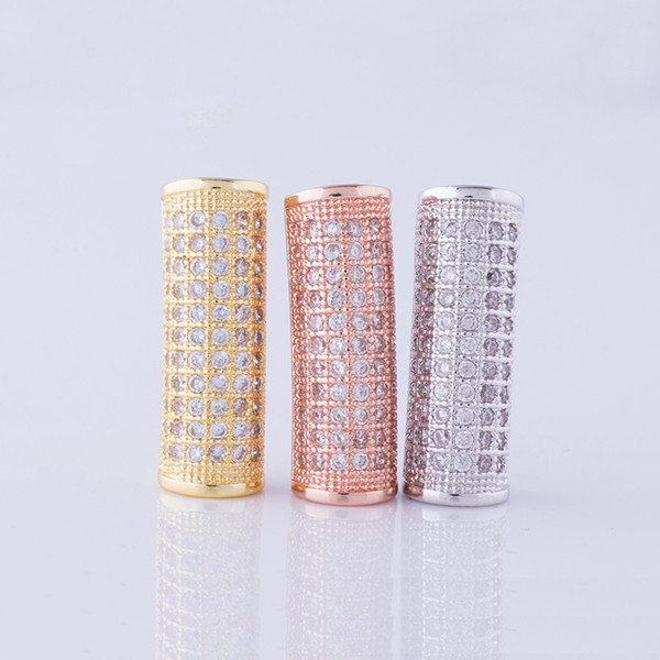 Wholesale Diy Fittings of Fashion Findings Micro Pave CZ Rhinestone Cube Spacer Beads Charms Tube Beads Bracelet Necklace Decoration Jewelry