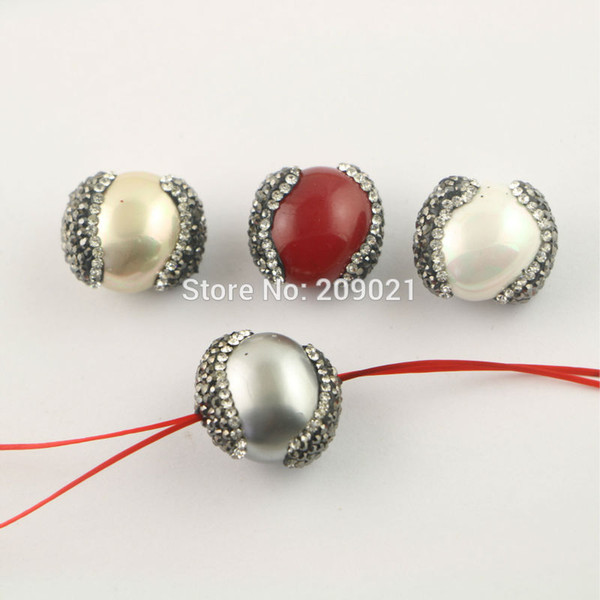 DIY 10Pcs Pave Rhinestone Mixed Color Shell Spacer Loose Bead , Connector Beads For Jewelry Making