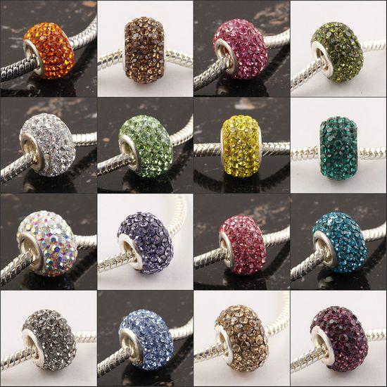 Wholesale 100PCS/LOT 14mm Multicolor Crystal Rhinestone Charm Big Hole Spacer Beads Fit European Bracelets Jewelry Findings