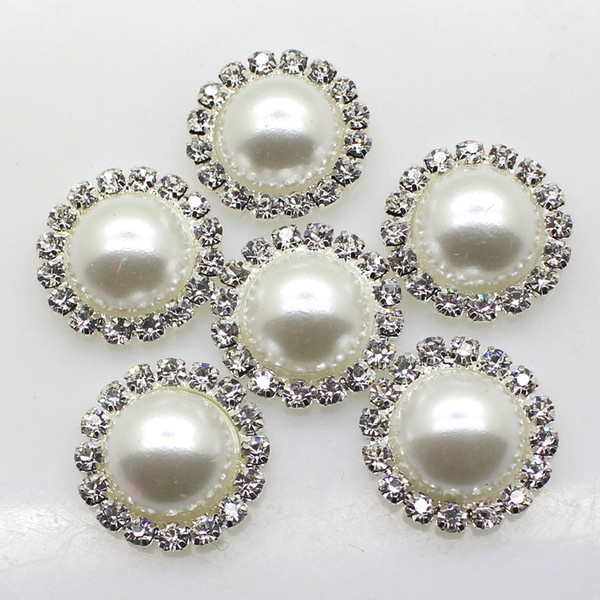 100pcs 20mm Round Metal Rhinestone Button With White Pearl Center Wedding Hair Decor Embellishments DIY Accessory