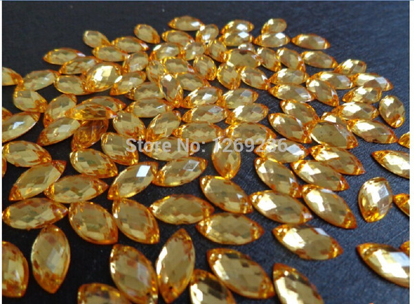 Wholesale-600pcs 6*12 light gold Sew On Acrylic Crystal Rhinestone Navette Shape Flatback m015