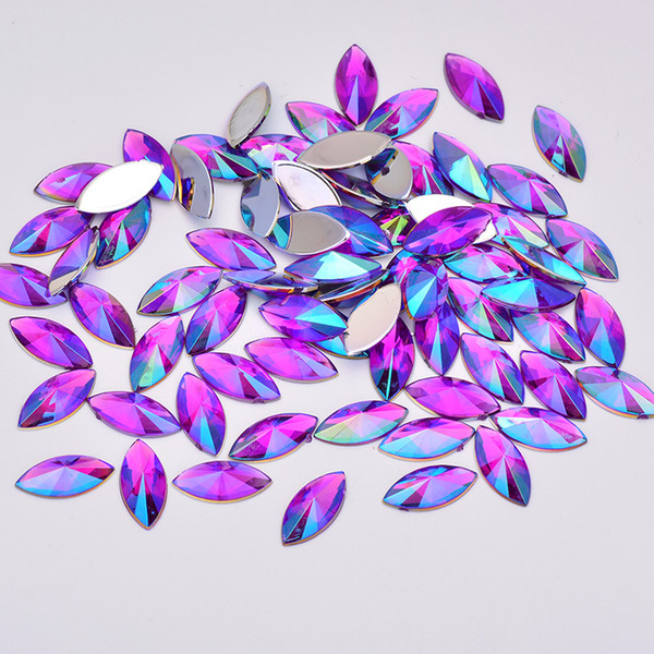 JUNAO 7*15mm Purple AB Horse Eye Rhinestones Flatback Glue On Acrylic Crystal Stones Non Sewing Scrapbook Beads for Dress