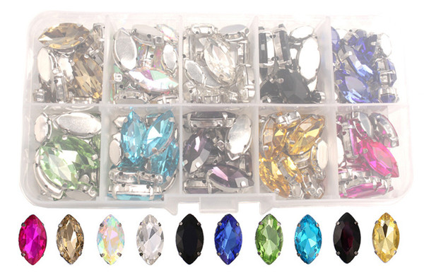 One Box of 160PCS Mixed Colors Rhinestone Crystal MARQUISE Fancy Stone W/setting In Storage