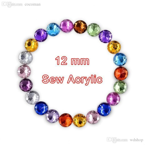 Wholesale-12mm Sew On Round Crystal Rhinestone Acrylic Flat Back 2 Holes Strass Stones For Clothing Dress Accessories 1000Pc