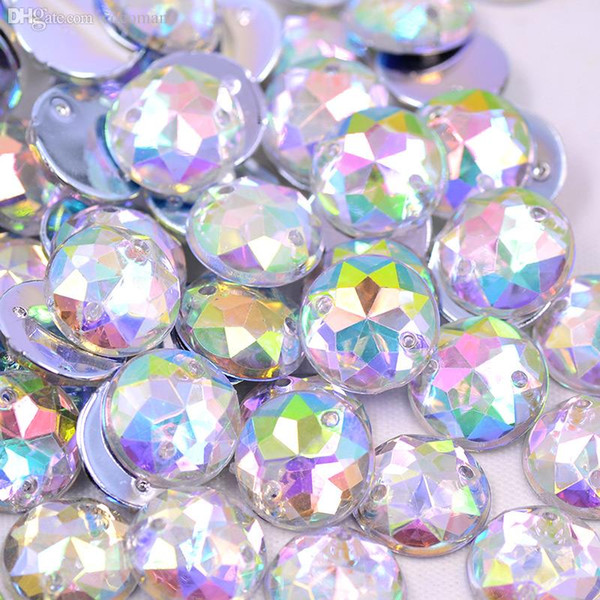 Wholesale-12mm Sew On Crystal Clear AB Rhinestone Round Acrylic Flatback Gems Strass Crystal Stones For Crafts Dress Decorations