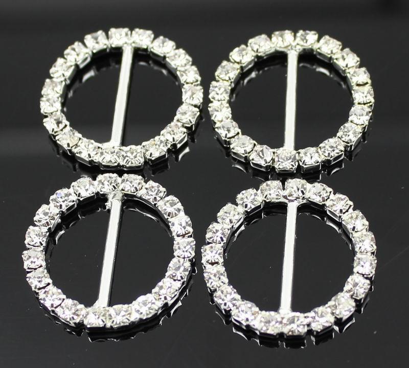 Factory Price 100pcs DIA 21mm 16mm Bar Clear Round Rhinestone Buckles For Wedding Invitation Diamante Ribbon Sliders