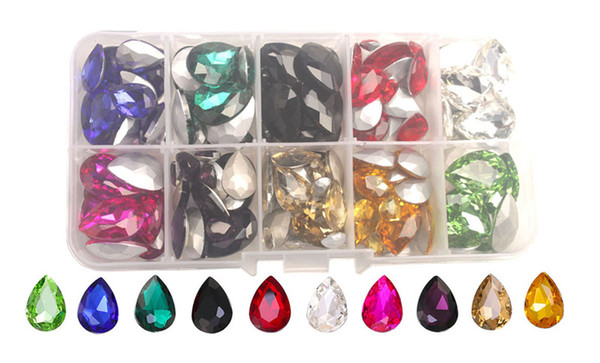 One Box of 150PCS Mixed Colors Rhinestone Crystal Teardrop Fance Stone in Storage