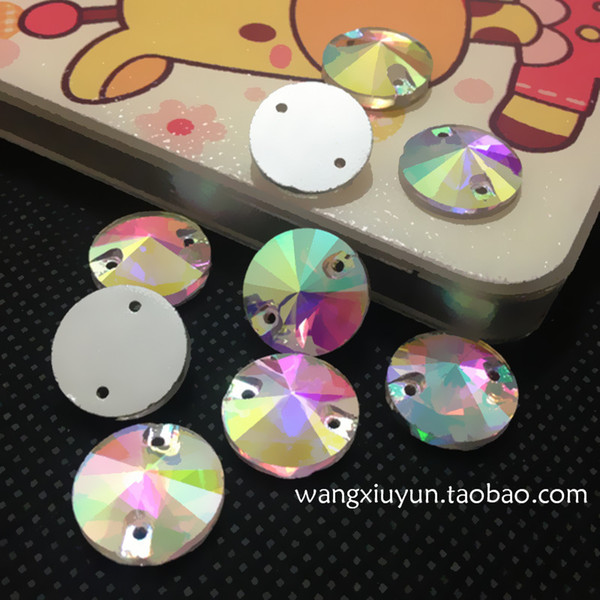 8mm,10mm,12mm,14mm,16mm,18mm Sew On Glass Crystal Round Rivoli Rhinestone , Sewing Crystal Button